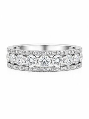 Moissanite Eternity Band Ring 2.58ctw Sterling Silver Wide Stackable NWT Size 8